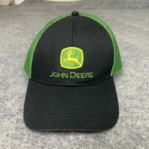 John Deere Hat Cap Snap Back Green Black Mesh Trucker Embroidered Patch Mens